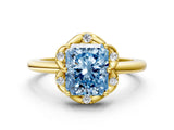 Yellow gold Fancy Blue Radiant  Halo Diamond Ring with Round Cluster Setting, Solitaire Band, and Four-Prong Setting_49