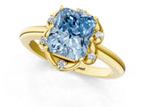 Yellow gold Fancy Blue Radiant  Halo Diamond Ring with Round Cluster Setting, Solitaire Band, and Four-Prong Setting_50