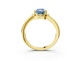 Yellow gold Fancy Blue Radiant  Halo Diamond Ring with Round Cluster Setting, Solitaire Band, and Four-Prong Setting_52