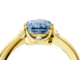 Yellow gold Fancy Blue Radiant  Halo Diamond Ring with Round Cluster Setting, Solitaire Band, and Four-Prong Setting_53