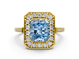 Yellow gold Fancy Blue Radiant  Halo Diamond Ring with Split Shank and Four-Prong Setting_52