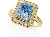 Yellow gold Fancy Blue Radiant  Halo Diamond Ring with Split Shank and Four-Prong Setting_53