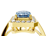 Yellow gold Fancy Blue Radiant  Halo Diamond Ring with Split Shank and Four-Prong Setting_56