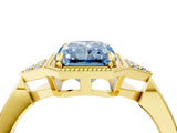 Yellow gold Fancy Blue Radiant  Halo Diamond Ring with Tapered Band and Four-Prong Setting_11