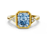 Yellow gold Fancy Blue Radiant  Halo Diamond Ring with Tapered Band and Four-Prong Setting_7