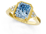 Yellow gold Fancy Blue Radiant  Halo Diamond Ring with Tapered Band and Four-Prong Setting_8