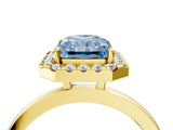Yellow gold Fancy Blue Radiant  Halo Diamond Solitaire with Pavé Band and Four-Prong Setting_95