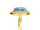 Yellow gold Fancy Blue Radiant  Halo Diamond Solitaire with Pavé Band and Four-Prong Setting_96