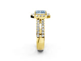 Yellow gold Fancy Blue Radiant  Halo Diamond Split Shank Engagement Ring with Prong Setting_65