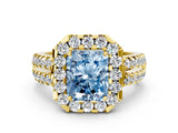 Yellow gold Fancy Blue Radiant  Halo Diamond Split Shank Engagement Ring with Prong Setting_75