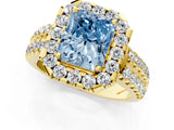 Yellow gold Fancy Blue Radiant  Halo Diamond Split Shank Engagement Ring with Prong Setting_76