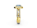 Yellow gold Fancy Blue Radiant  Halo Diamond Split Shank Engagement Ring with Prong Setting_77