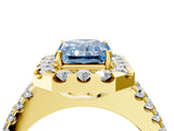 Yellow gold Fancy Blue Radiant  Halo Diamond Split Shank Engagement Ring with Prong Setting_79