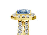 Yellow gold Fancy Blue Radiant  Halo Diamond Split Shank Engagement Ring with Prong Setting_80