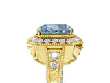 Yellow gold Fancy Blue Radiant  Halo Diamond Split Shank Ring with Milgrain Detail_54