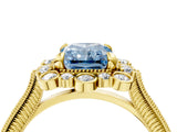 Yellow gold Fancy Blue Radiant  Halo Milgrain Pave Diamond Ring with Four-Prong Setting 5