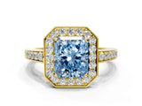 Yellow gold Fancy Blue Radiant  Halo Pavé Diamond Engagement Ring with Bezel Setting_37