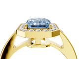 Yellow gold Fancy Blue Radiant  Halo Pavé Diamond Engagement Ring with Bezel Setting_41