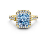 Yellow gold Fancy Blue Radiant  Halo Pavé Diamond Engagement Ring with Four-Prong Setting_27