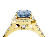 Yellow gold Fancy Blue Radiant  Halo Pavé Diamond Engagement Ring with Four-Prong Setting_31
