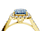 Yellow gold Fancy Blue Radiant  Halo Pavé Diamond Engagement Ring with Four-Prong Setting_7