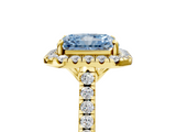 Yellow gold Fancy Blue Radiant  Halo Pavé Diamond Engagement Ring with Four-Prong Setting_8