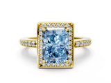 Yellow gold Fancy Blue Radiant  Halo Pave Band Solitaire Ring with Prong Setting_65