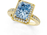Yellow gold Fancy Blue Radiant  Halo Pave Band Solitaire Ring with Prong Setting_66
