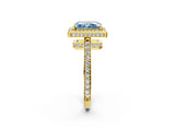 Yellow gold Fancy Blue Radiant  Halo Pave Band Solitaire Ring with Prong Setting_67