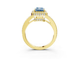 Yellow gold Fancy Blue Radiant  Halo Pave Band Solitaire Ring with Prong Setting_68