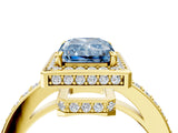 Yellow gold Fancy Blue Radiant  Halo Pave Band Solitaire Ring with Prong Setting_69