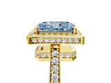 Yellow gold Fancy Blue Radiant  Halo Pave Band Solitaire Ring with Prong Setting_70
