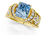 Yellow gold Fancy Blue Radiant  Halo Pave Diamond Engagement Ring with Milgrain Detailing_70