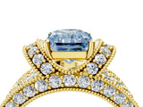 Yellow gold Fancy Blue Radiant  Halo Pave Diamond Engagement Ring with Milgrain Detailing_73