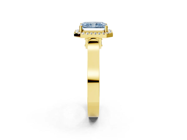 Yellow gold Fancy Blue Radiant  Halo Pave Split Shank Prong Setting Ring