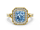 Yellow gold Fancy Blue Radiant  Halo Round Diamond Milgrain Pave Engagement Ring_3