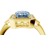 Yellow gold Fancy Blue Radiant  Halo Round Diamond Milgrain Pave Engagement Ring_7