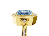 Yellow gold Fancy Blue Radiant  Halo Round Diamond Milgrain Pave Engagement Ring_8