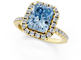 Yellow gold Fancy Blue Radiant  Halo Round Diamond Pavé Band Four-Prong Ring_4
