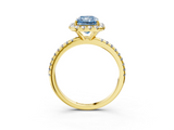 Yellow gold Fancy Blue Radiant  Halo Round Diamond Pavé Band Four-Prong Ring_6