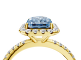 Yellow gold Fancy Blue Radiant  Halo Round Diamond Pavé Band Four-Prong Ring_7
