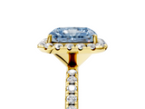Yellow gold Fancy Blue Radiant  Halo Round Diamond Pavé Band Four-Prong Ring_8
