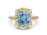 Yellow gold Fancy Blue Radiant  Halo Round Diamond Pave Band with Four-Prong Setting_38