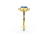 Yellow gold Fancy Blue Radiant  Halo Round Diamond Pave Band with Four-Prong Setting_40