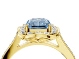 Yellow gold Fancy Blue Radiant  Halo Round Diamond Pave Band with Four-Prong Setting_42