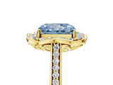 Yellow gold Fancy Blue Radiant  Halo Round Diamond Pave Band with Four-Prong Setting_43
