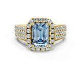 Yellow gold Fancy Blue Radiant  Halo Round Diamond Pave Band with Prong Setting 1