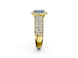 Yellow gold Fancy Blue Radiant  Halo Round Diamond Pave Band with Prong Setting 3
