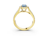 Yellow gold Fancy Blue Radiant  Halo Round Diamond Pave Band with Prong Setting 4