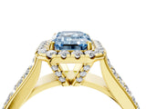 Yellow gold Fancy Blue Radiant  Halo Round Diamond Pave Band with Prong Setting 5